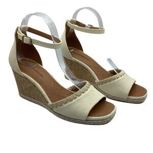 Lucky Brand Espadrille Cork Wedge Sandals Women Sz 9 Ankle Strap Peep NWOT